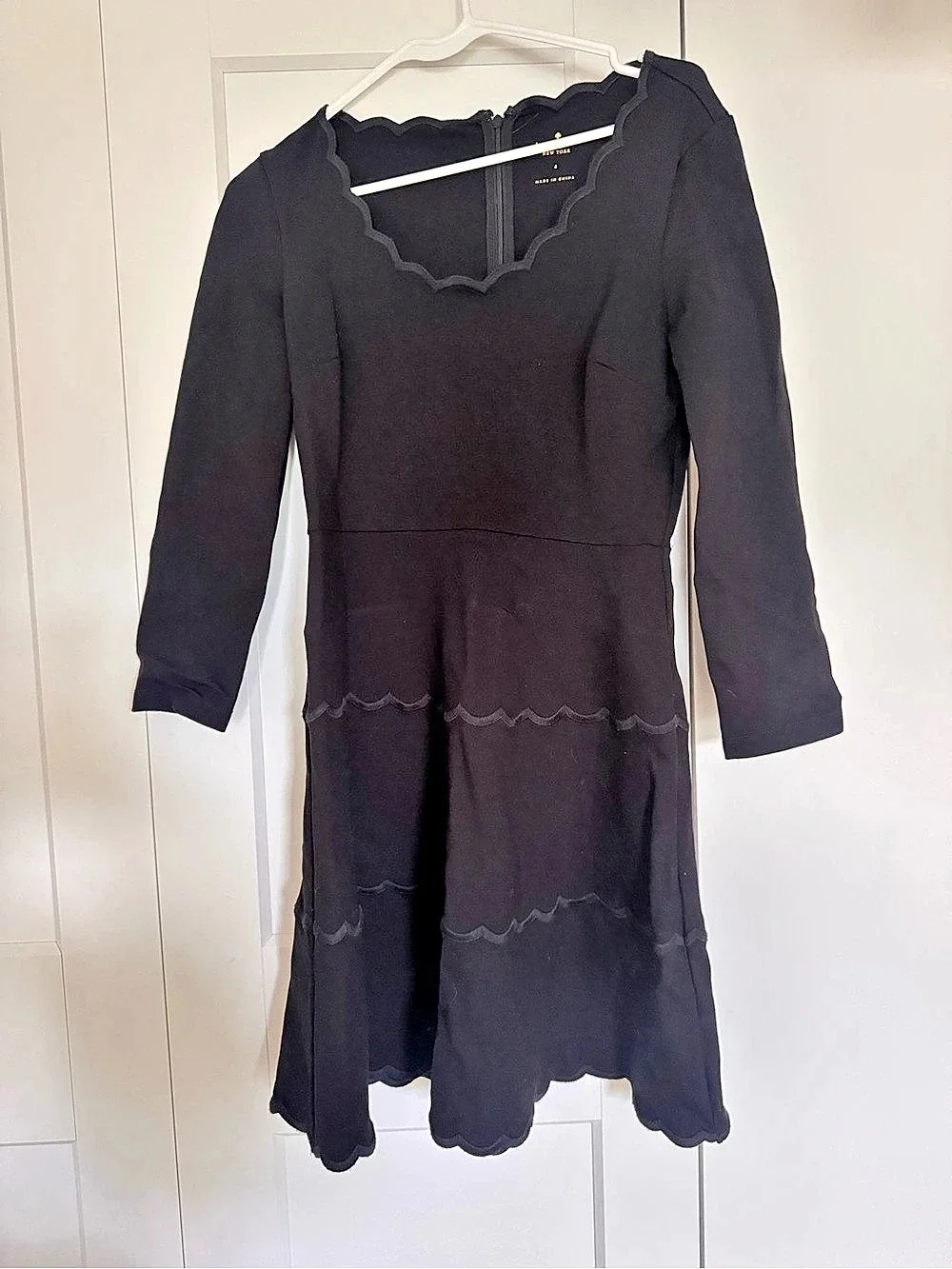 Kate Spade New York Scalloped Tiered Ponte Mini Dress Black 4